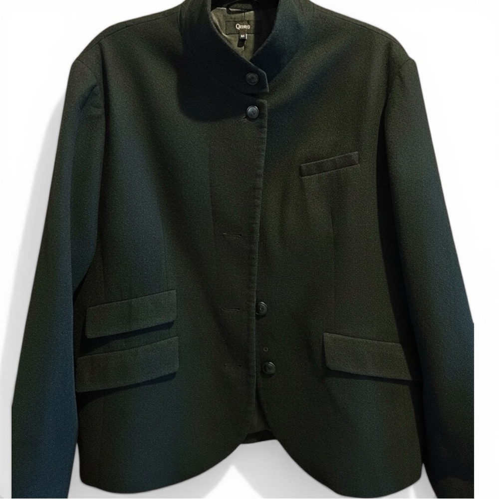 Quince Italian Wool Black Stand Collar Blazer Jacket Women’s XL Minimalist - Picture 2 of 13